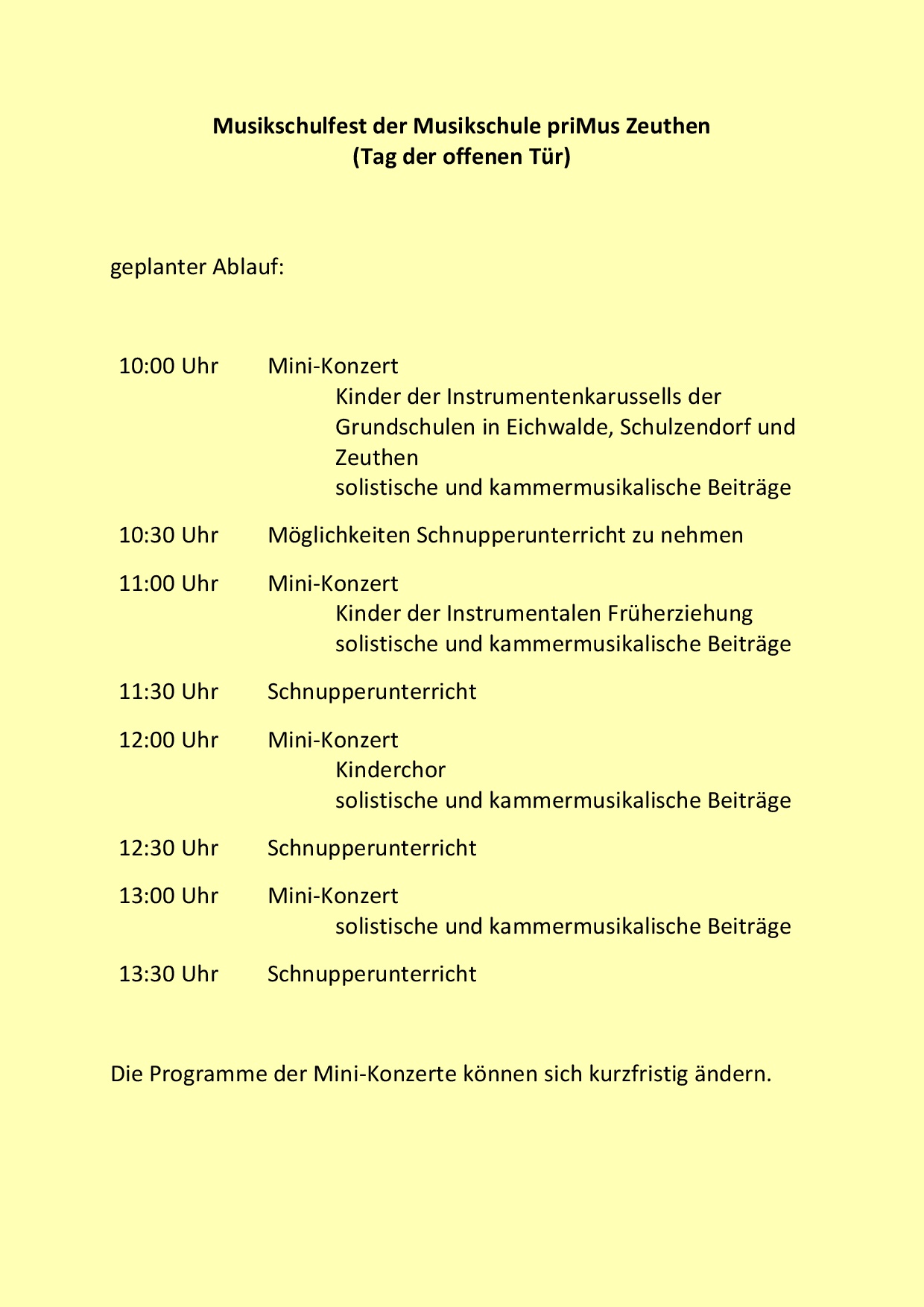 geplanter Ablauf des Musikschulfests 2025
